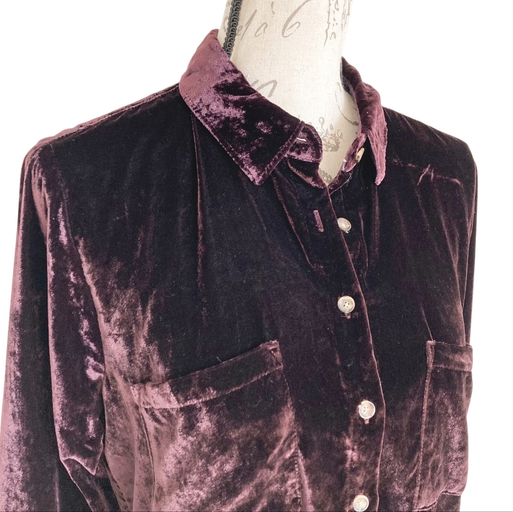 Maeve anthropologie Karina velvet button shirt top size 4 Plum Holiday - Picture 6 of 15